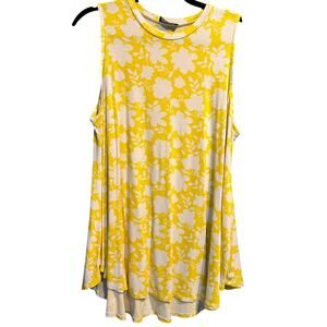 Lane Bryant Size 18/20 Sleeveless Top Tunic Yellow White Floral Comfy Cruise